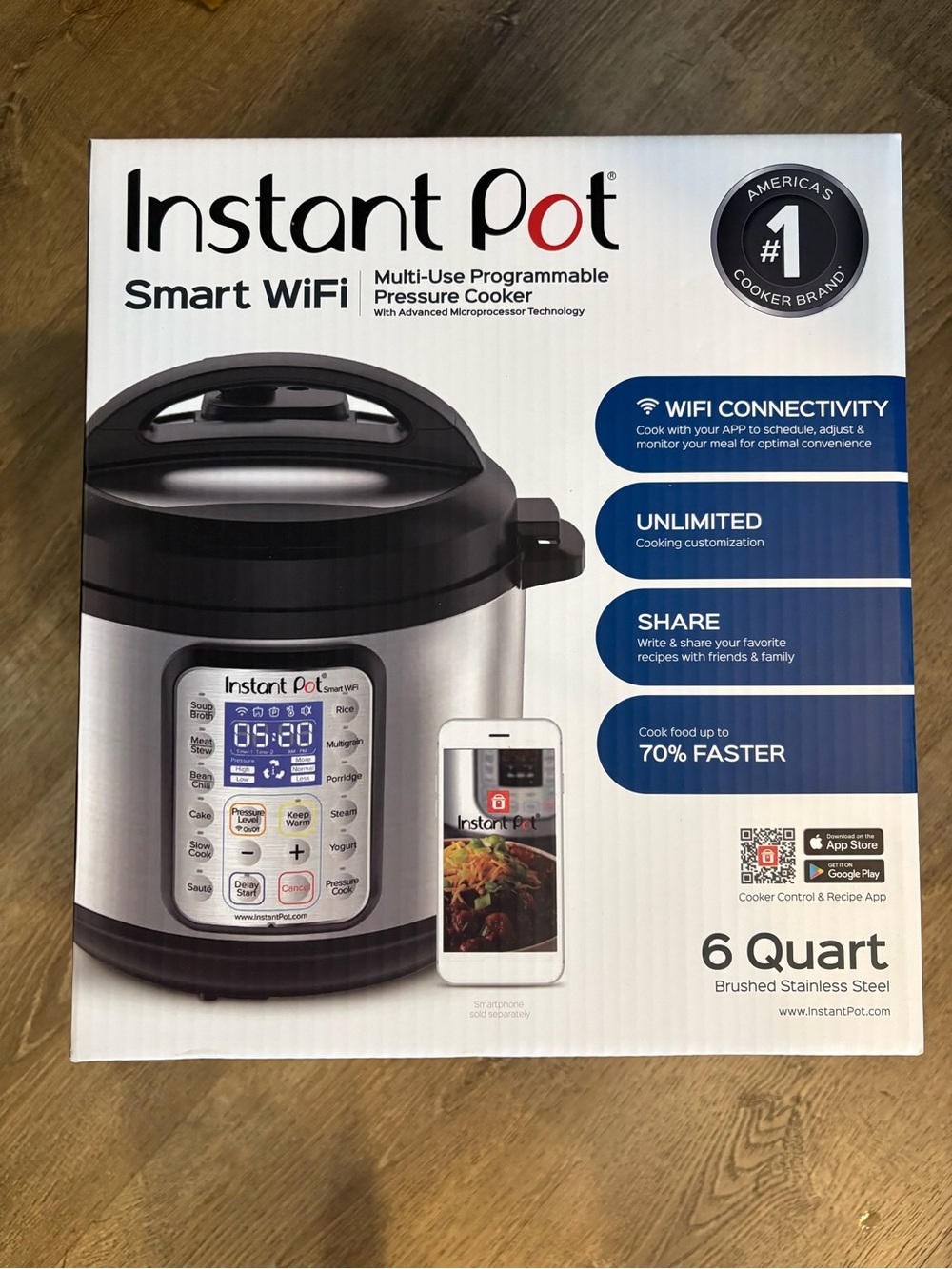 New Instant Pot Smart WiFi 6-Quart Pressure Cooker - Brushed Stainless